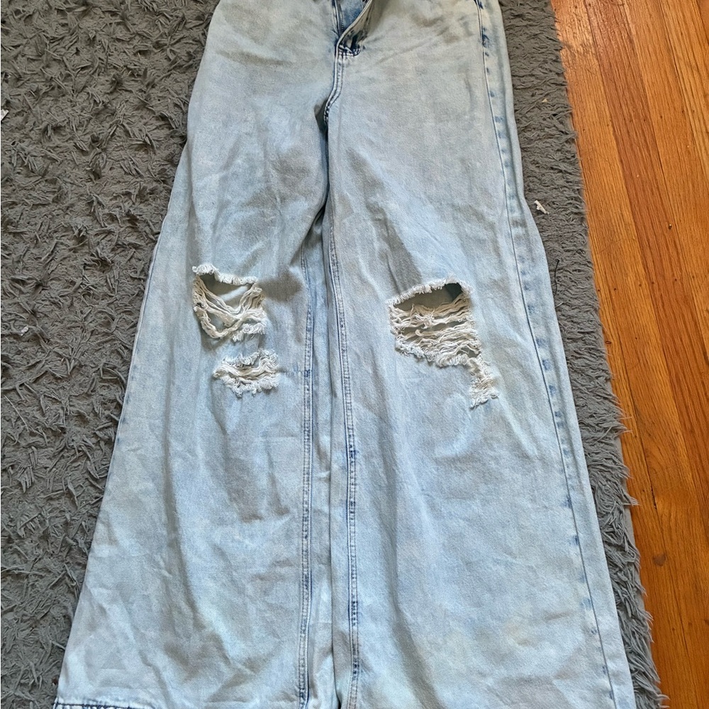 Forever 21 Light Blue Ripped Flare Jeans